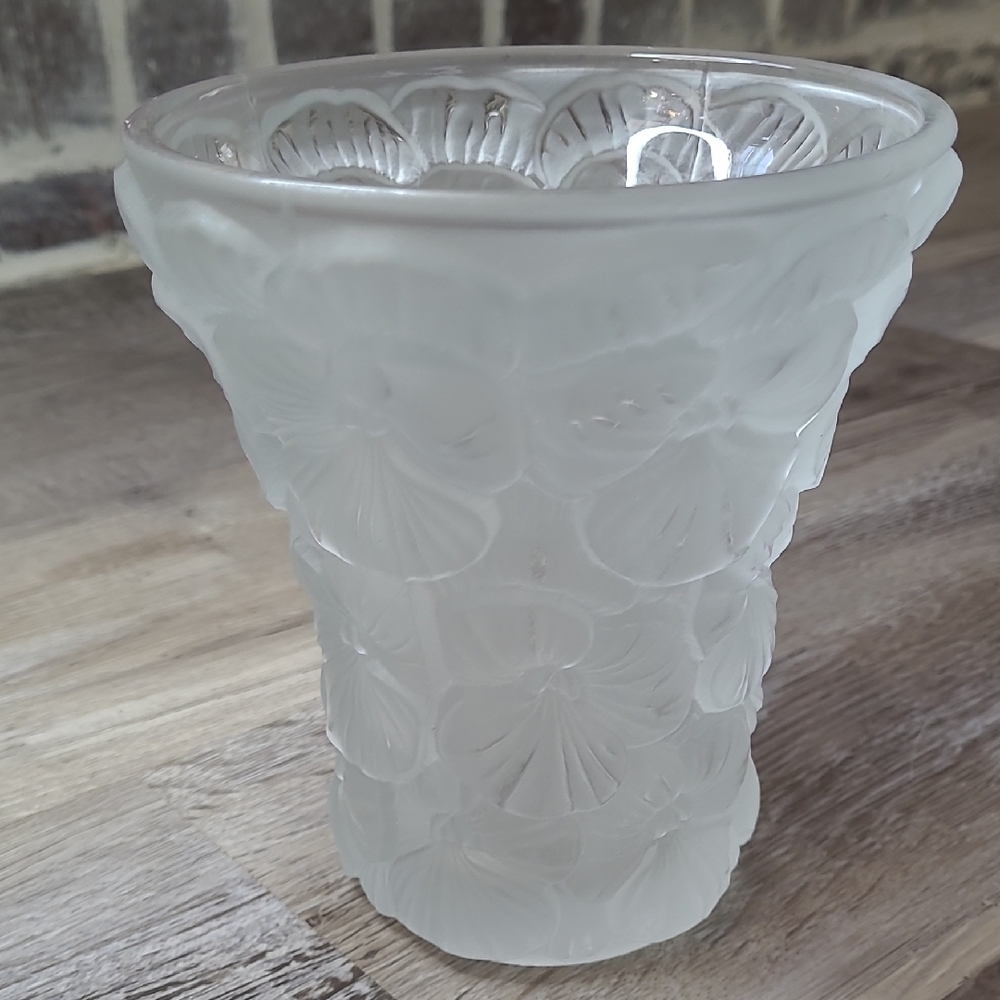 Antique Czech 1930 Josef Inwald Barolac Frosted Glass Pansy Vase